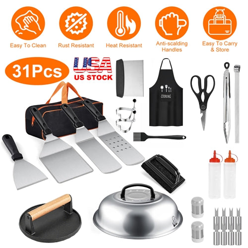 31‑Piece Flat Top Griddle & Camp Cooking Kit with Carry Case